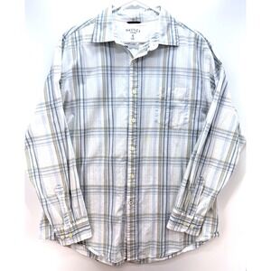 Vintage Nautica Mens Plaid 100% Cotton Button Up Shirt XL Preppy Coastal Chore